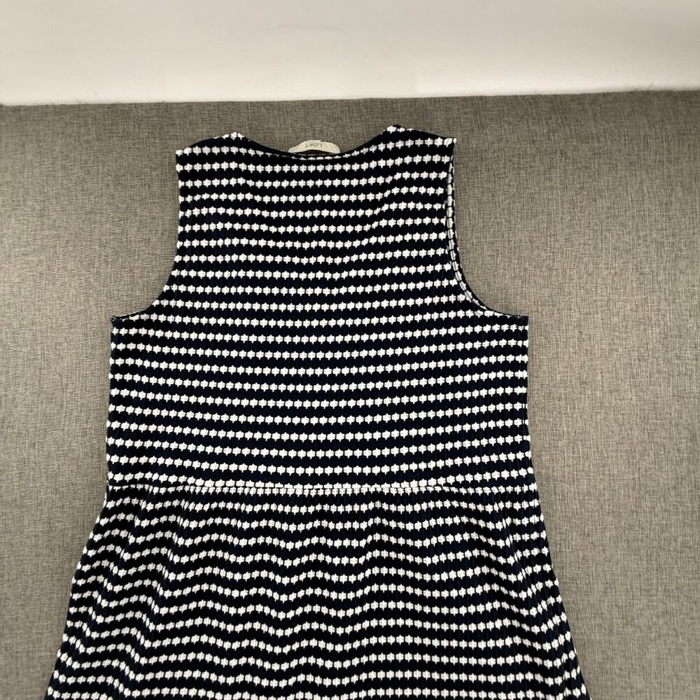 LOFT Jacquard swing Dress V-Neck Sleeveless Navy & White Large Cotton Blend - Picture 13 of 14